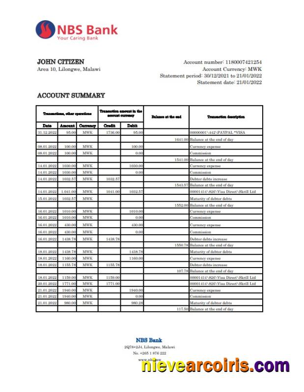 Malawi NBS bank statement xls